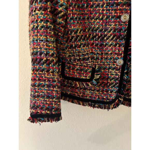 NB New Fashion Women's 8P Vintage Tweed Blazer Multicolored Woven Fringe Trim - Picture 9 of 9